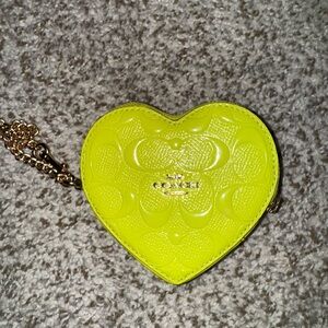 Coach Neon Yellow Heart Shaped Wristlet